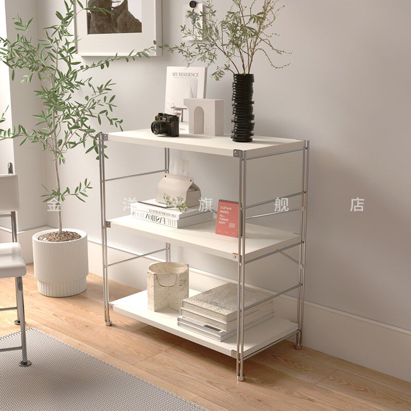 白色置物架e落地组合架简约收纳架书房多层架子阳台客厅卧室层架