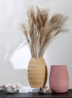 简约擦黄几何螺纹陶瓷花器w摆件样板间客厅展示厅酒店餐厅摆放