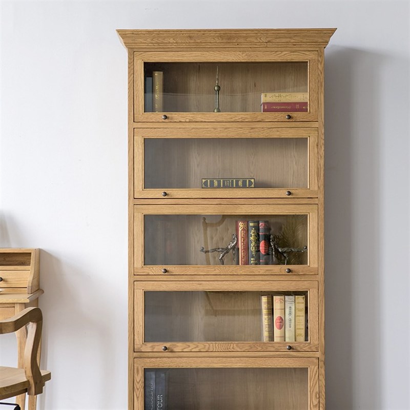 美式乡村实木做旧书柜法式天地锁别墅复古定制储物柜橡木两门书架