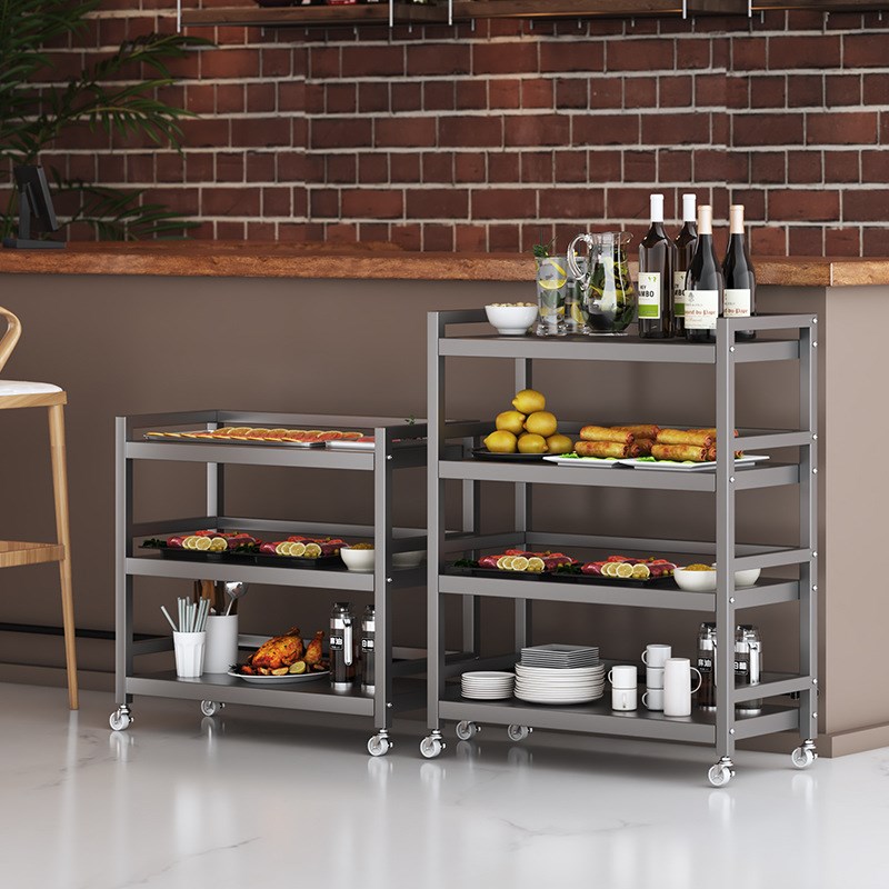 不锈钢推车式厨房置物架多层高承重可移动备餐架厨房储物落地架子