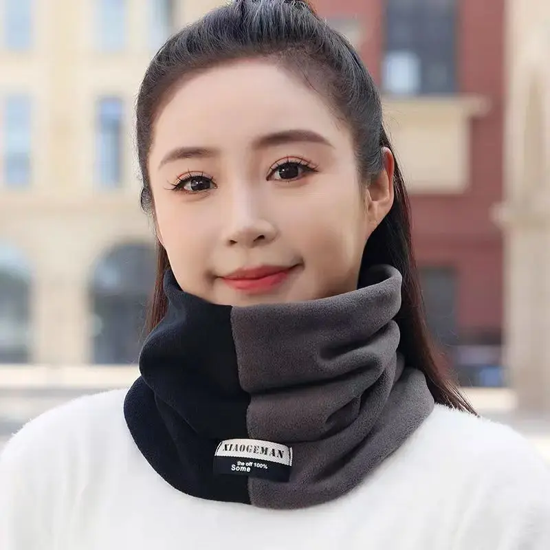 时尚加绒双拼围巾男女加厚骑行防寒秋保暖套百搭脖围巾冬季jy