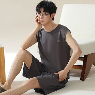 套装 保罗夏天莫代尔男士 背心短裤 冰丝宽松简约薄款 睡衣男款 夏季