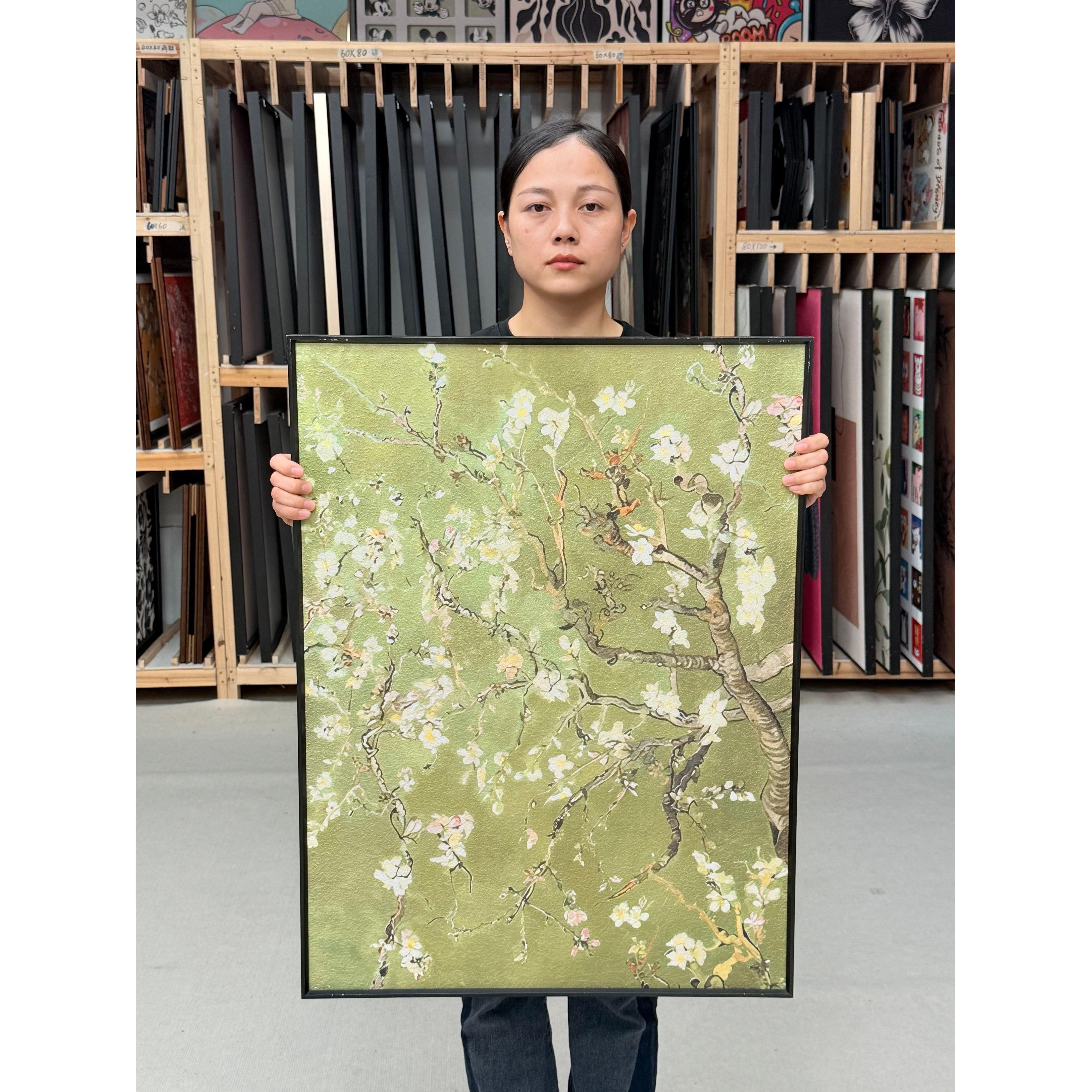 新款北欧风梵高杏花艺术简约现代客厅玄关装饰画G043方形挂画6080