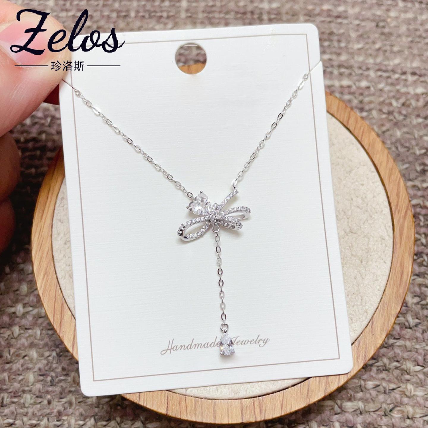 足银锆石爱心流苏锁骨链