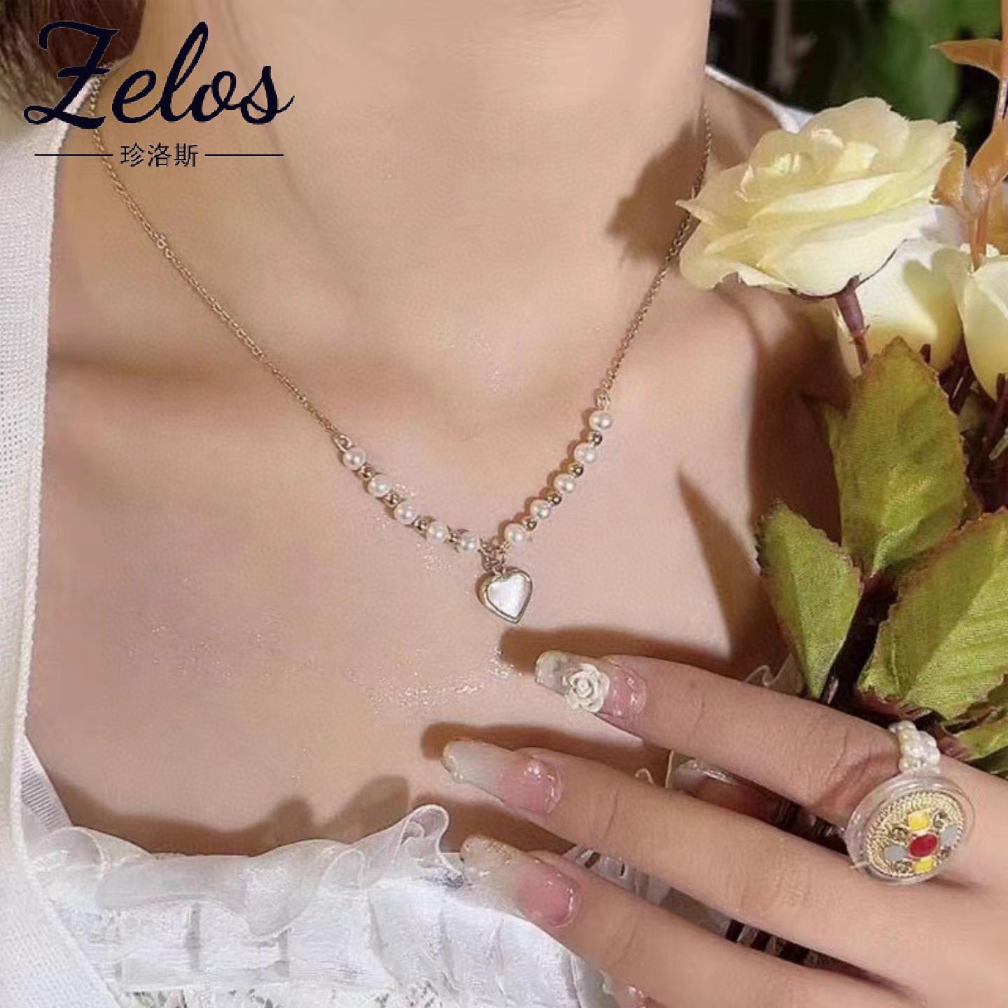 贝母珍珠吊坠14k金锁骨链