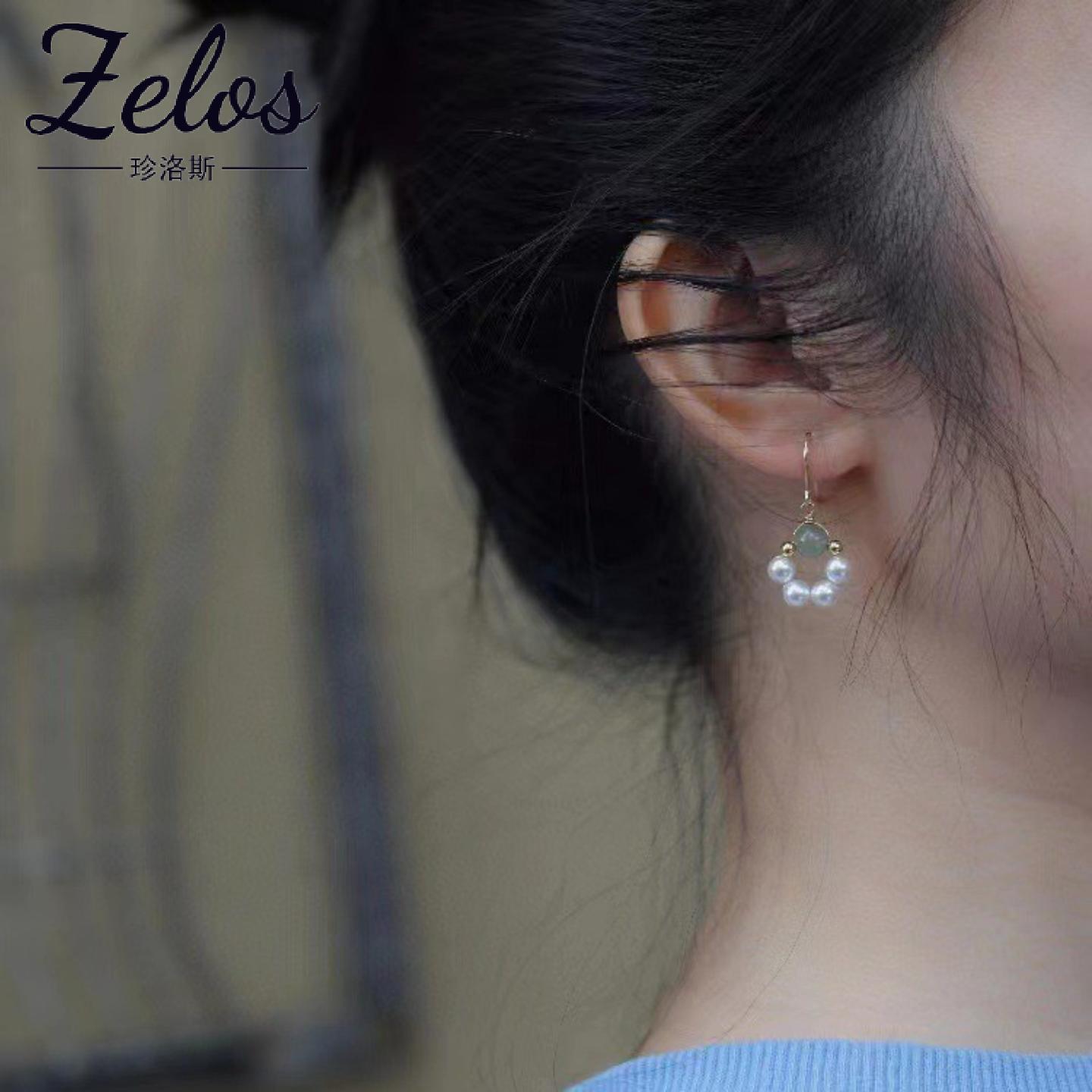 天然淡水珍珠耳钉s925银镀金和田玉耳勾复古气质耳饰简约小众清新