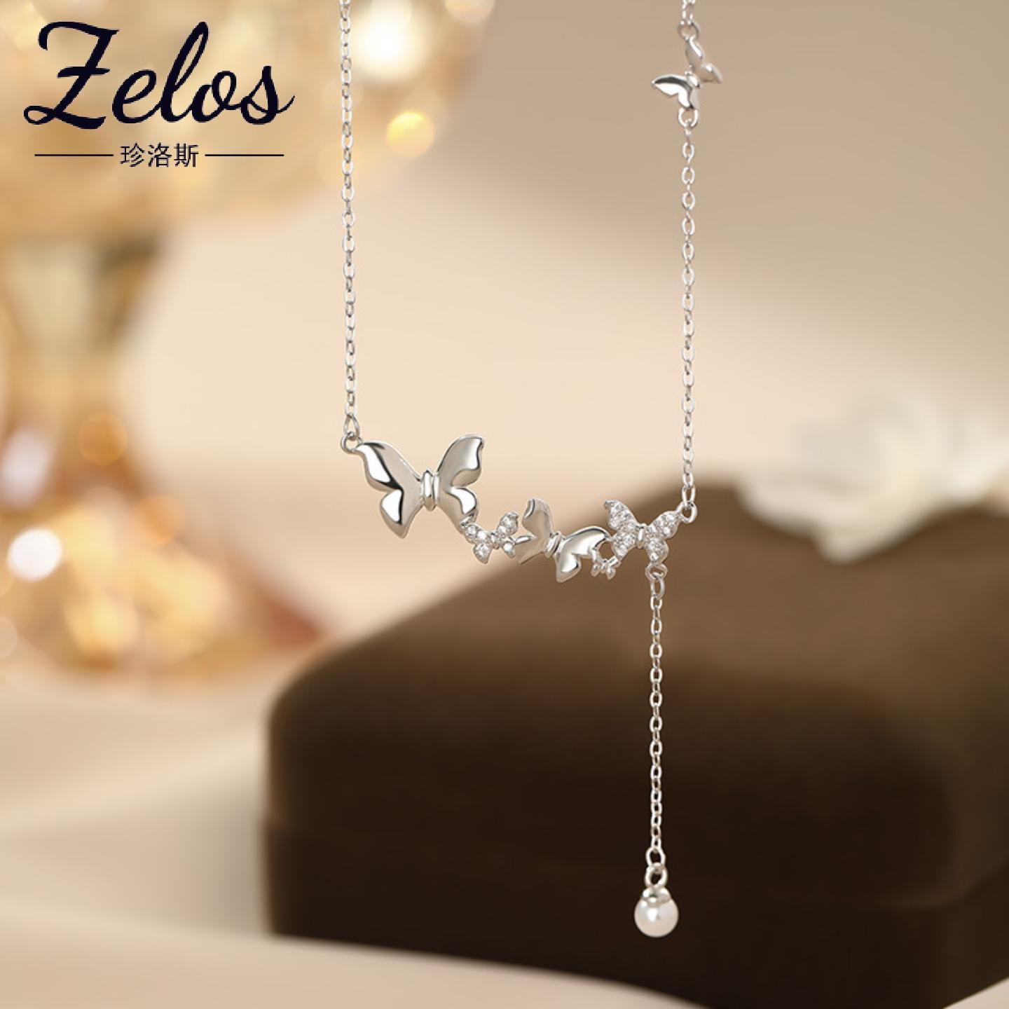 S999纯银蝴蝶项链女锁骨链