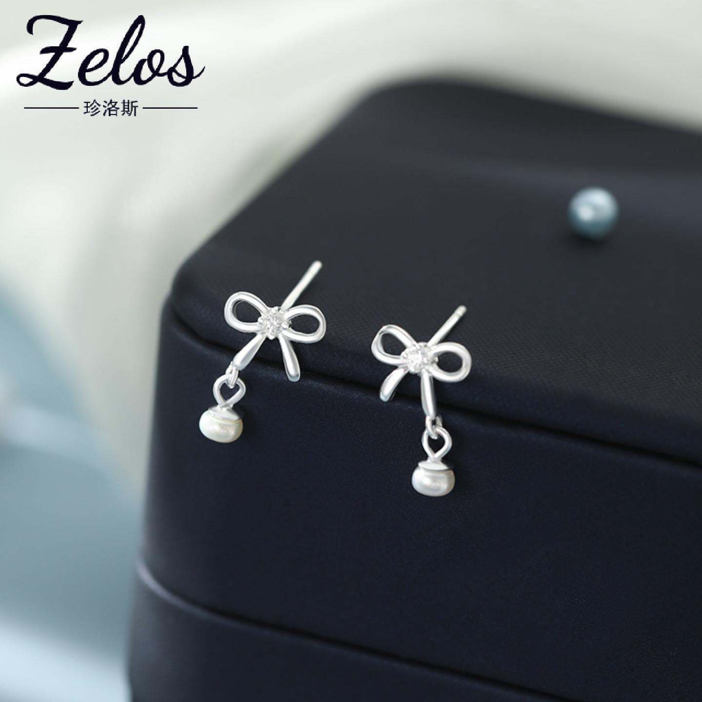 S999足银蝴蝶结珍珠耳钉