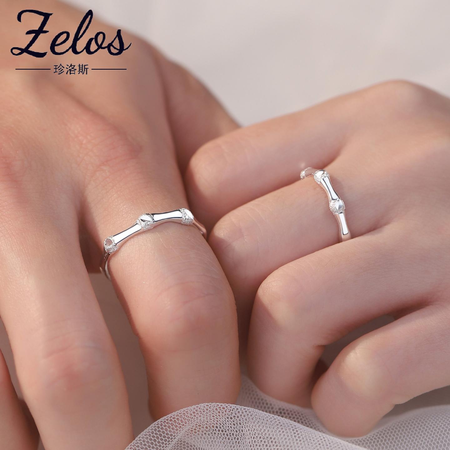 原创阿宝S999足银竹节车花闪砂戒指情侣对戒情人节送礼手饰