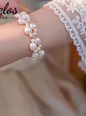 法式蕾丝设计天然淡水珍珠手链感小众手工编织个性手链ins女天然