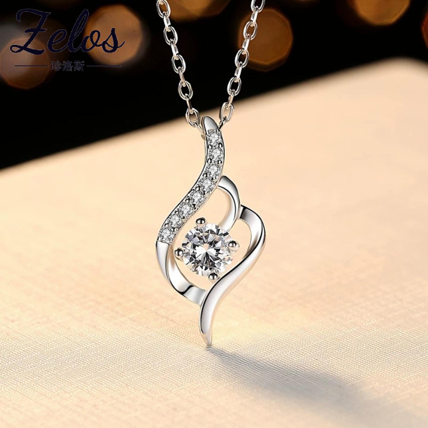 S999纯银时尚唯美经典项链女韩版简约吊坠爆闪锆石锁骨链项饰