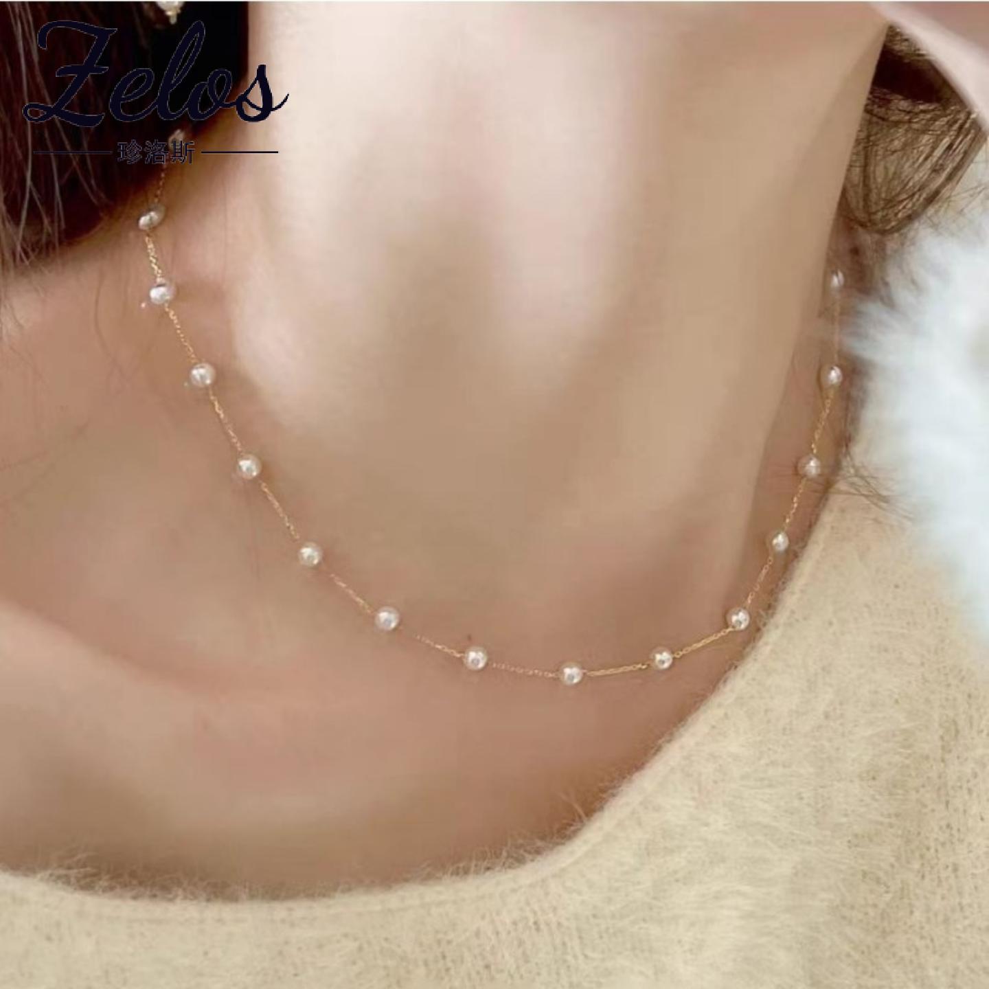 满天星s925银镀金天然淡水珍珠baby珠项链女春秋款毛衣链手链套装