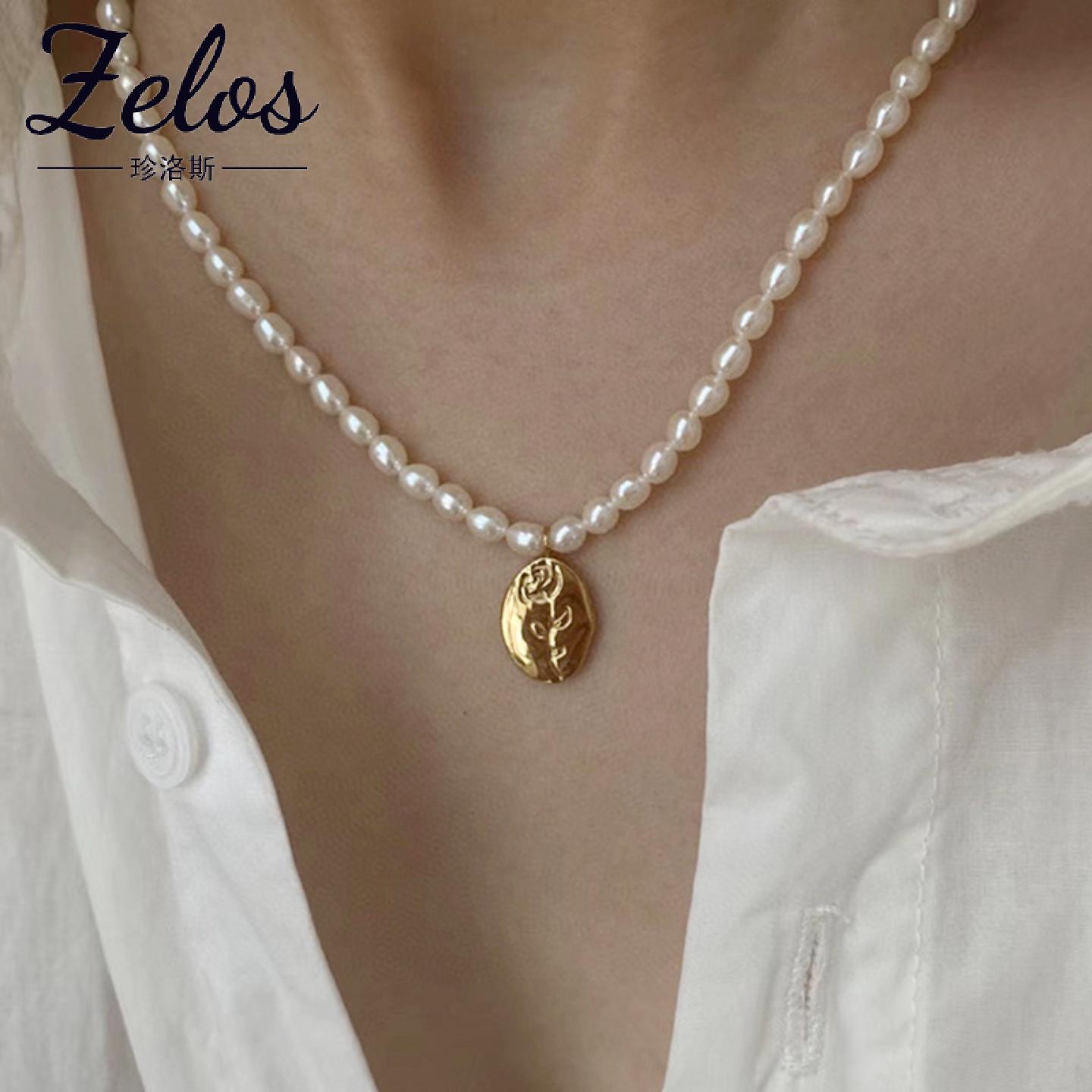 古风珍珠玫瑰吊坠锁骨链