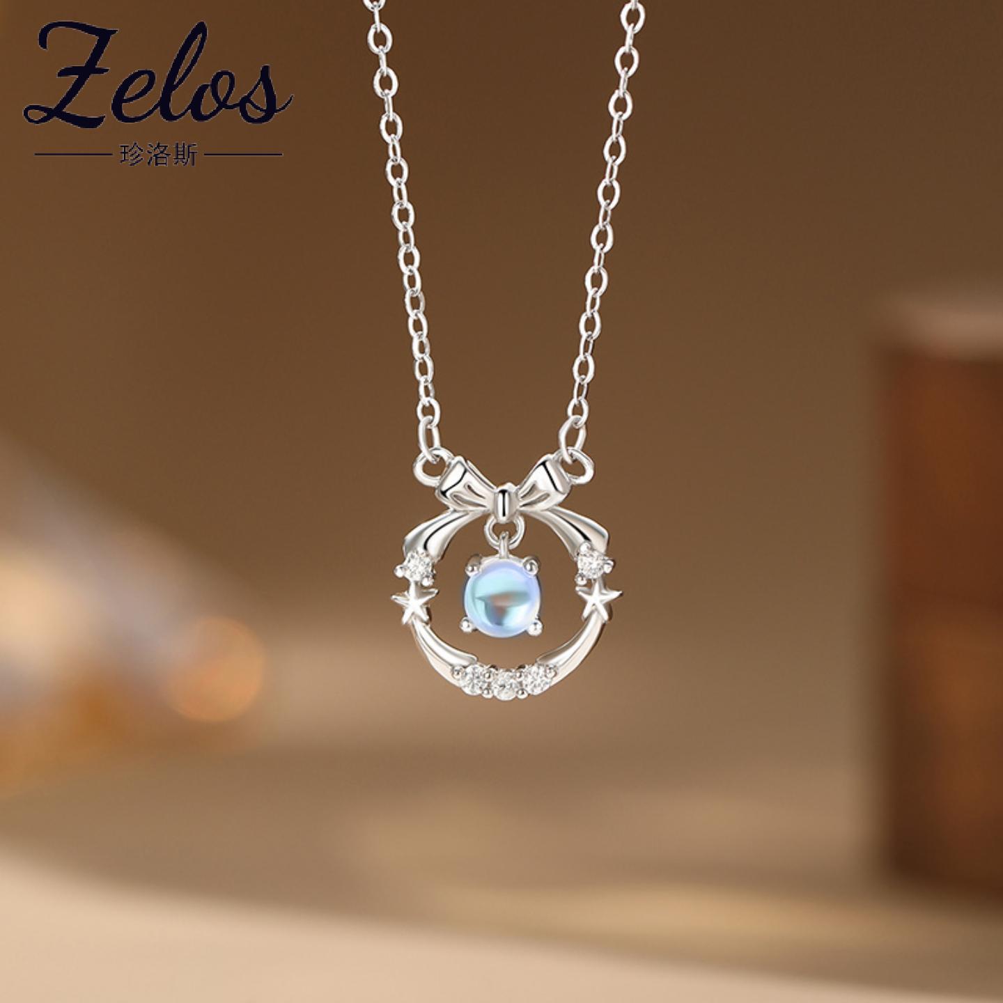 阿宝S999足银蝴蝶结圆环项链小清新甜美气质小众百搭锁骨链女式