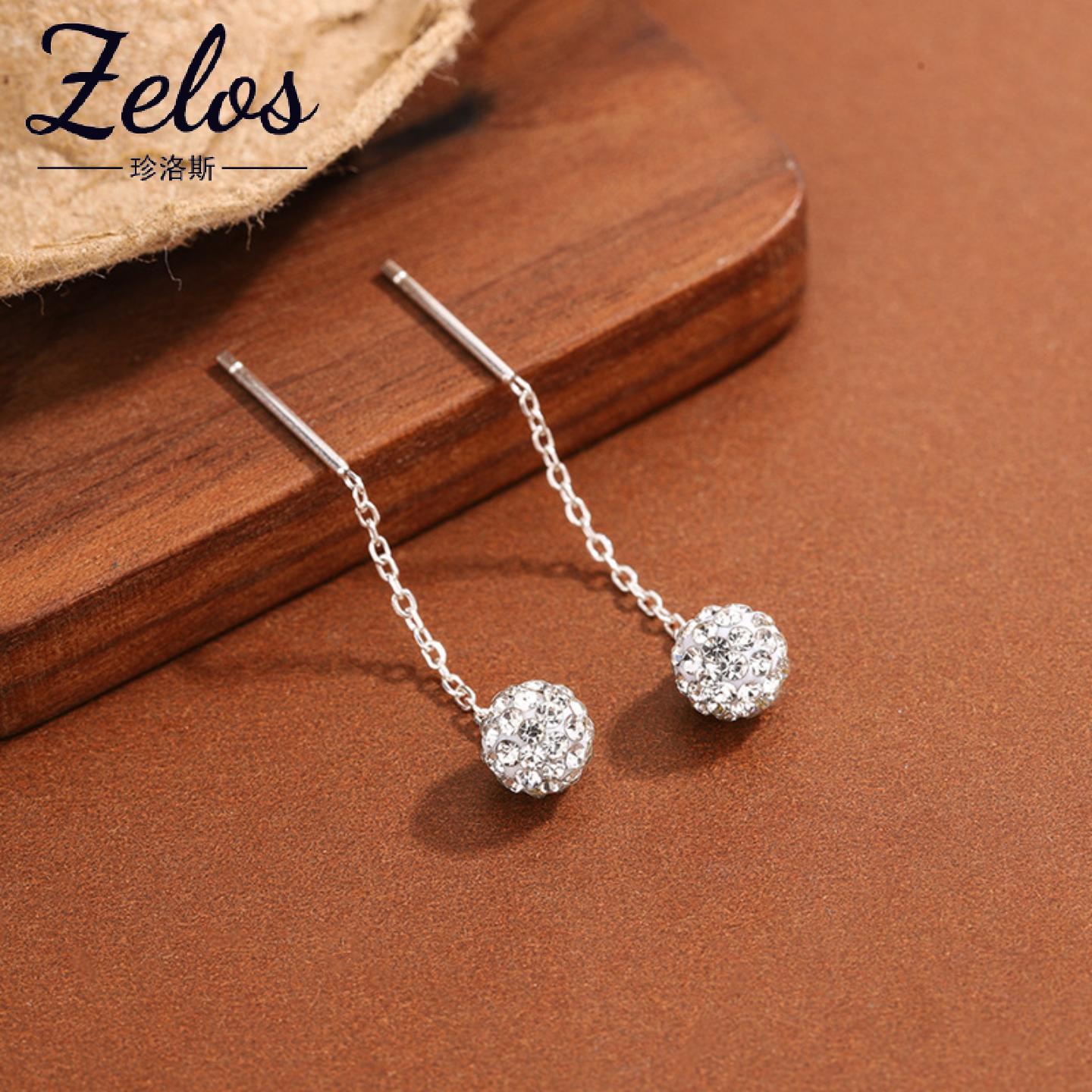 S999足银满钻圆珠耳线女轻奢高级感简约小众耳环养耳洞短款耳饰