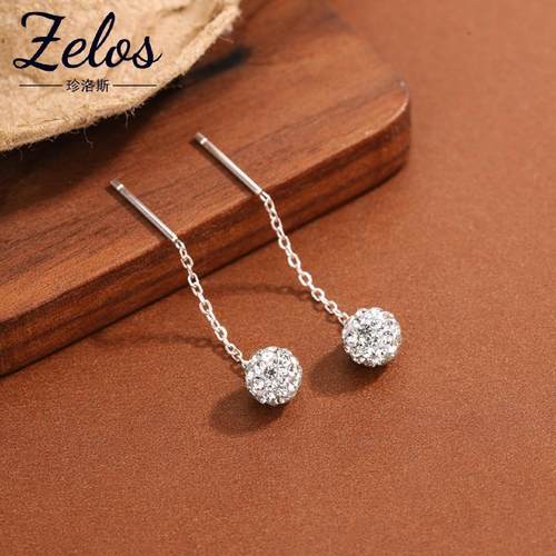S999足银满钻圆珠耳线女轻奢高级感简约小众耳环养耳洞短款耳饰