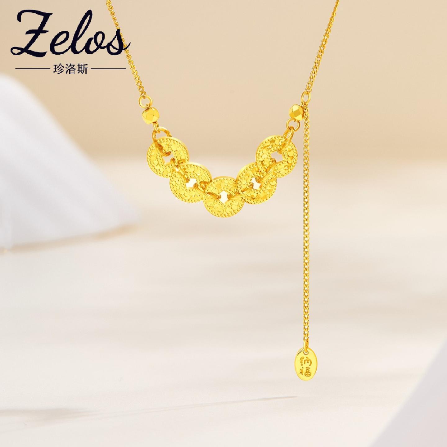 s925纯银碎冰五帝钱项链女