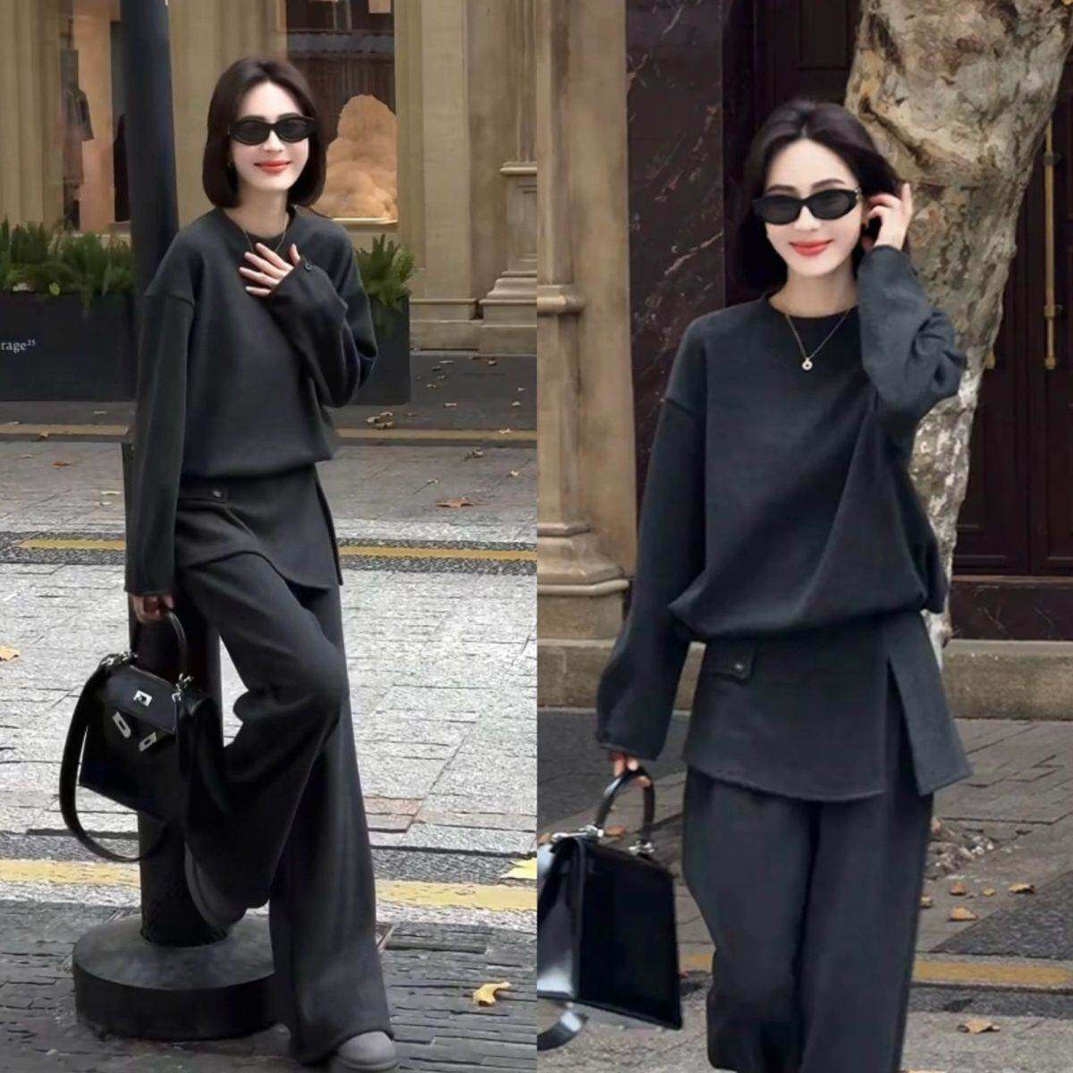 2026女春夏款加绒加厚套装时尚圆领遮肉爆款上衣裤子两件套休闲