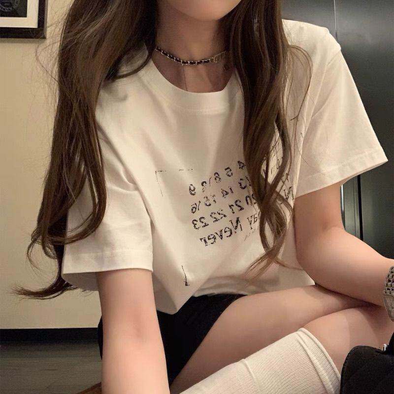 学院风松弛配方字母印花短袖恤女2026夏季韩系休闲百搭宽松上衣