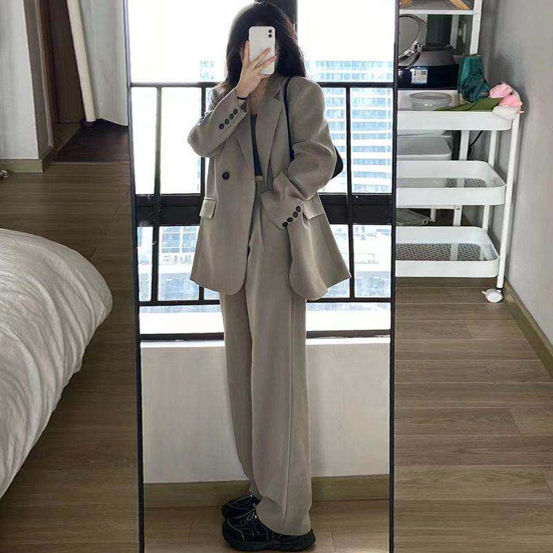 灰色小西装外套女两件套装2026春秋新款小个子高级感宽松休闲西服
