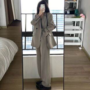 灰色小西装外套女两件套装2026春秋新款小个子高级感宽松休闲西服
