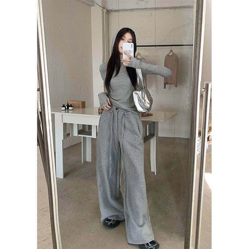 辣妹连帽打底衫套装设计感显瘦长袖上衣休闲运动卫裤