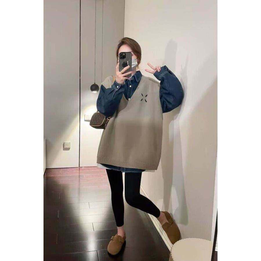 中长款大码领套头软糯针织马甲女春夏宽松慵懒风无袖背心外搭