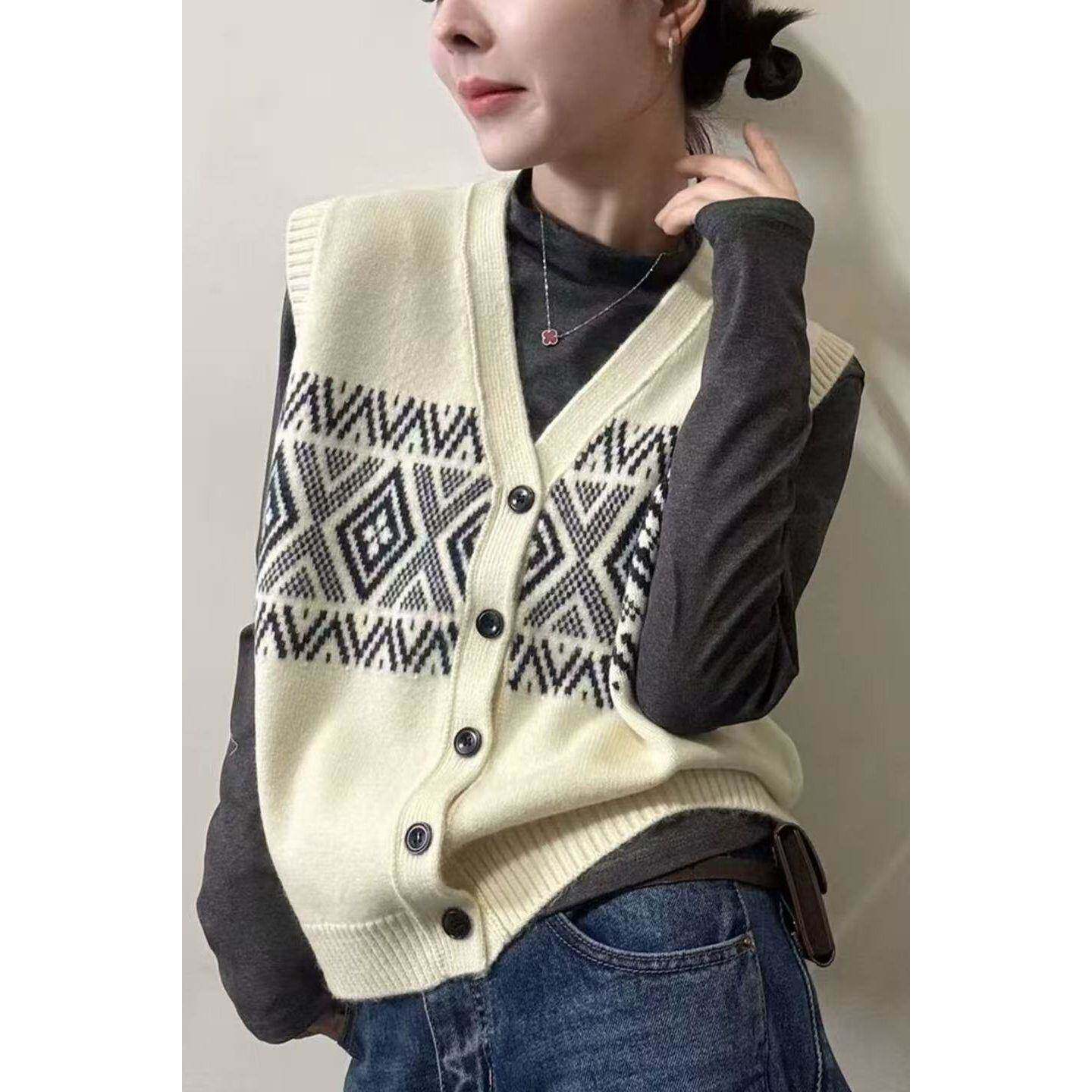 洋气撞色领开衫马夹韩系休闲无袖背心宽松亲肤针织马甲202早春