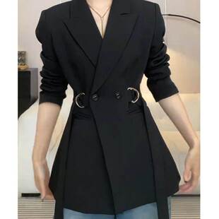 高级感小个子韩系休闲西装外套女2026春季新款系带西服设计感外套