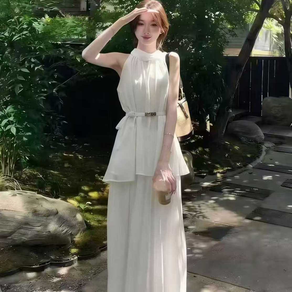 气质雪纺背心长裙套装女2026夏天时尚显瘦无袖上衣半身长裙两件套