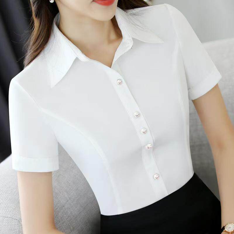 大码女装衬衣2026夏装新款正品衬衫工服短袖白色韩版修身显瘦上衣
