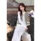 女春秋毛衣穿搭 套装 韩系小香风黑白条纹无袖 针织马甲外套搭打底衫