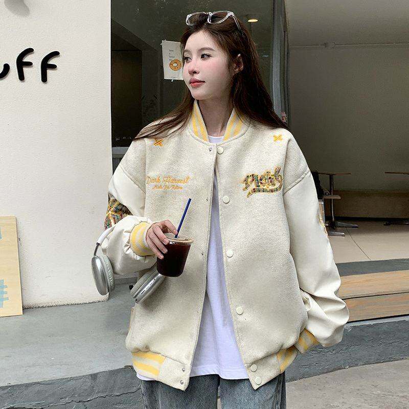 春春季新款复古拼接刺绣字母棒球服宽松韩版学生百搭开衫潮外套女