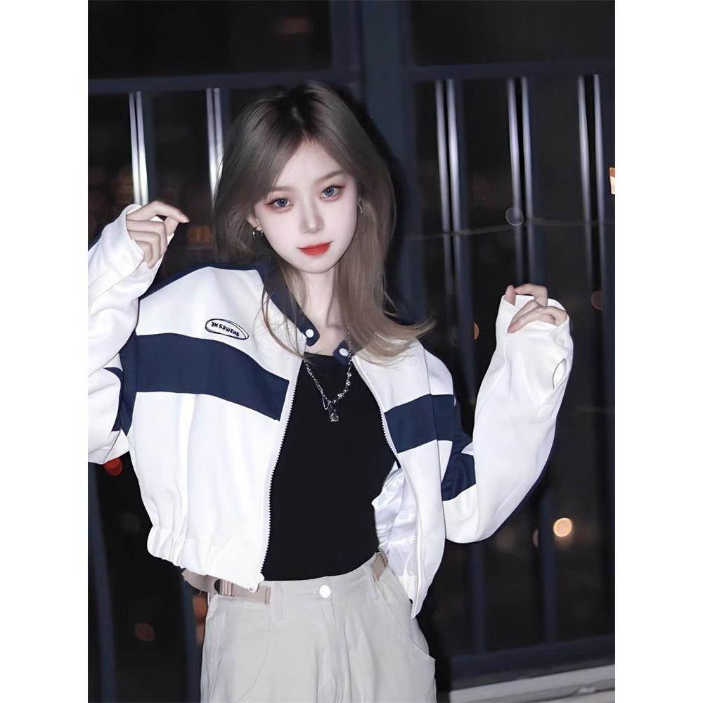 春秋2026新款美式复古撞色短款棒球服拼接外套百搭夹克上衣女装潮