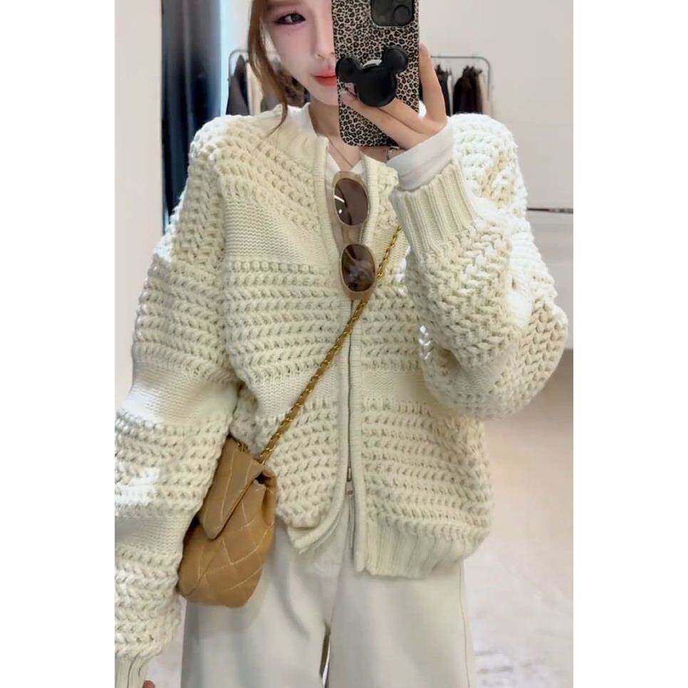 2026新款慵懒风高级感拉链毛衣外套女秋春季小个子针织衫上衣