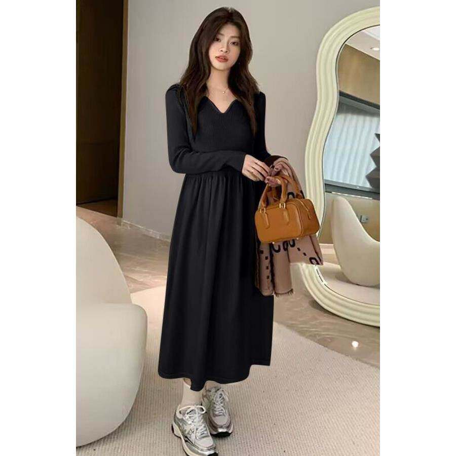 孕妇春夏新款简约时尚领百搭减龄内搭针织连衣裙洋气打底毛衣裙
