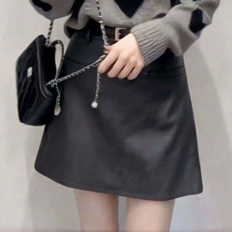 秋冬韩系慵懒风撞色爱心图案软糯针织衫毛衣黑色短裙网红两件套潮