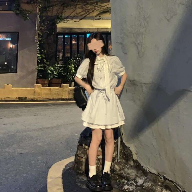 法式甜辣妹波点条纹连衣裙女夏季韩系学院风设计感小个子衬衫裙子