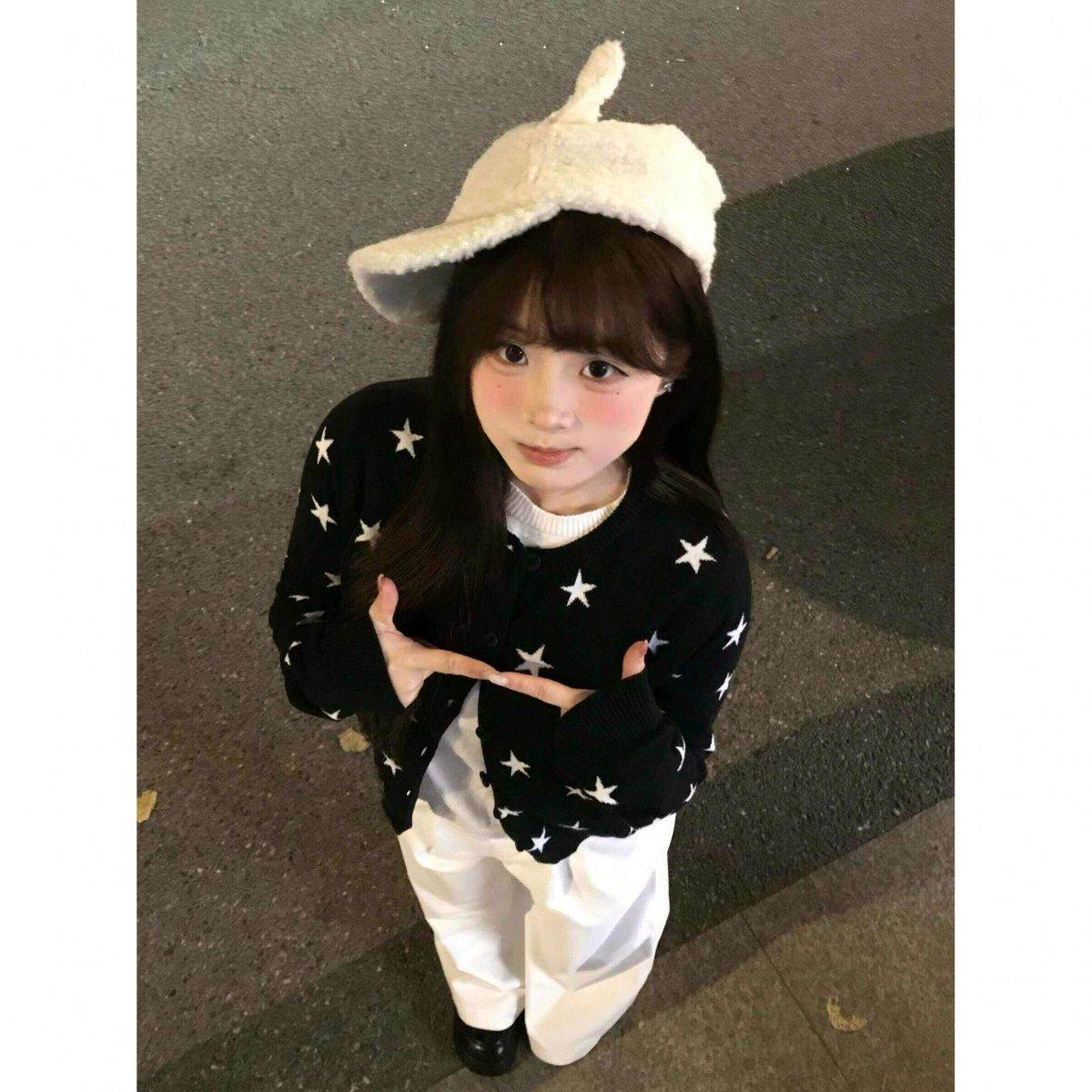 早春季甜美黑色假两件毛衣针织开衫上衣慵懒风百搭针织衫外套