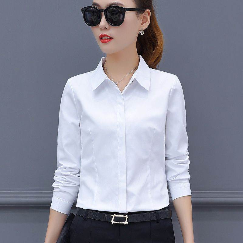 白色衬衫女长袖春秋新款韩版职业修身正装工装工作服女士上衣衬衣