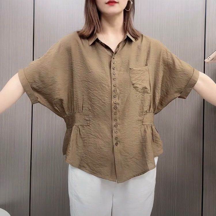 女士天丝麻小衫夏季蝙蝠衫韩版开衫衬衫网红气质衬衣
