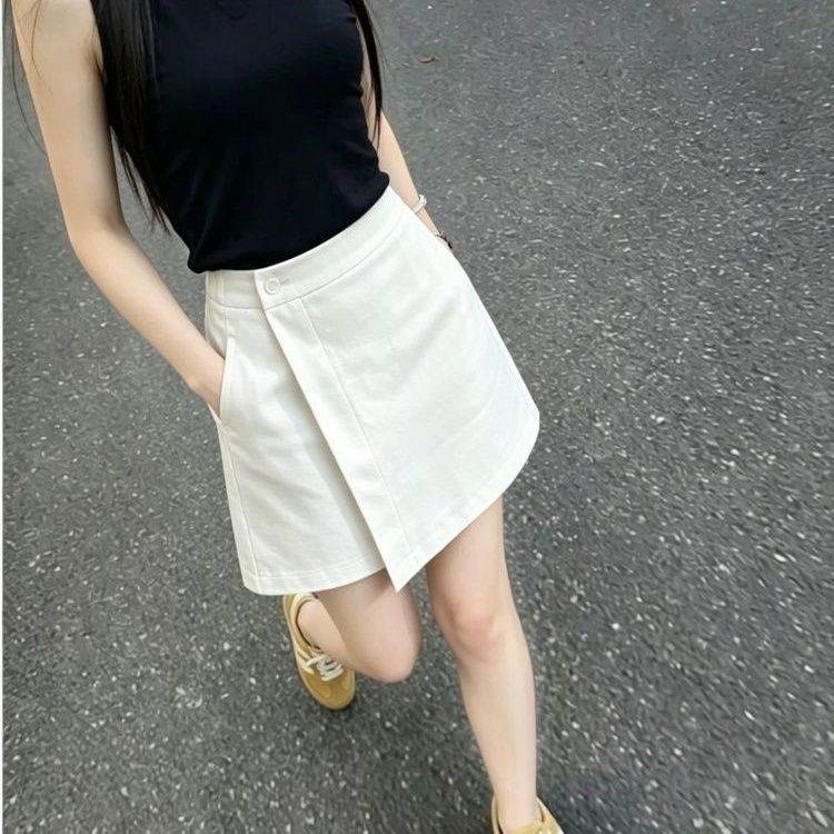 2026夏季韩国白色小众别致设计感不规则裤裙女主穿搭半身假两件潮