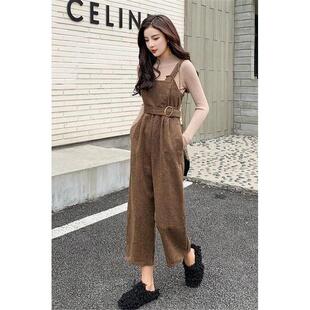 毛呢连体裤套装女2025秋冬新款收腰背带阔腿裤时尚洋气减龄两件套