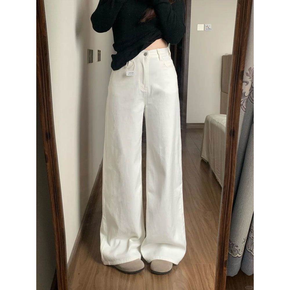 白色牛仔裤女2026年新款高腰显瘦宽松韩版裤子直筒裤窄版阔腿长裤