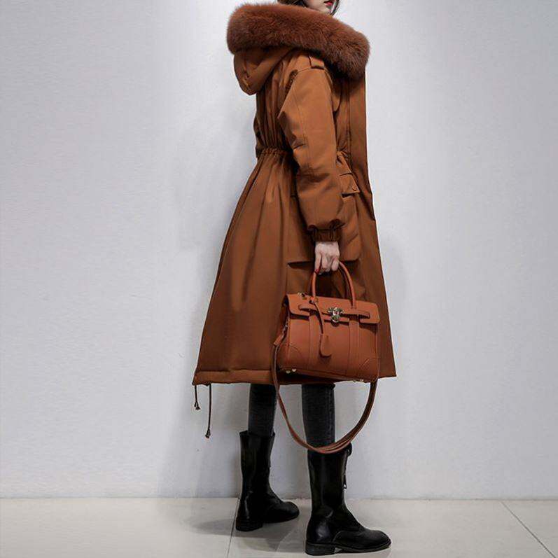 狐狸毛领羽绒棉服女2026新款中长款过膝保暖工装派克气质