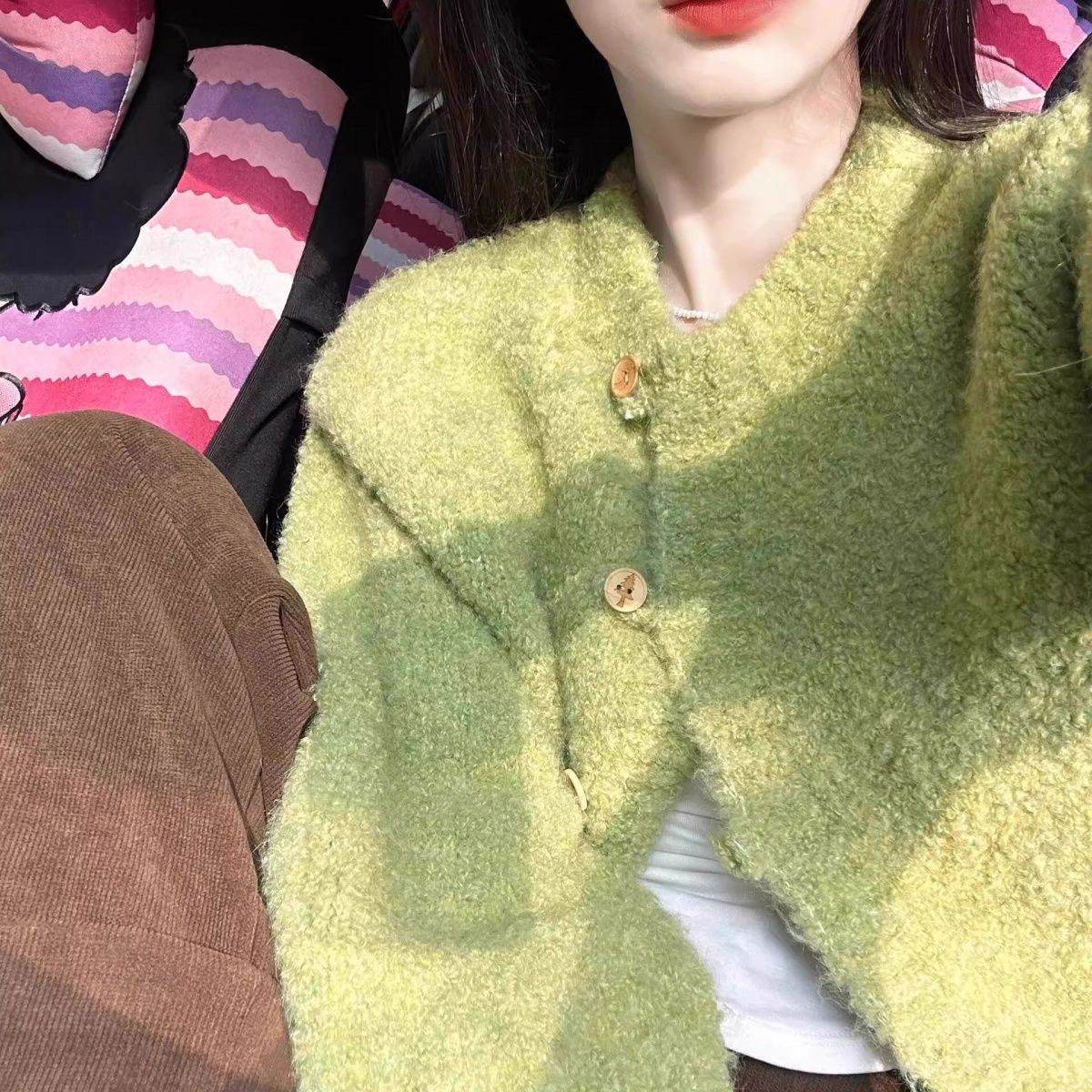 牛油果绿色毛衣外套女春夏软糯奶宽松外搭慵懒风针织开衫上衣