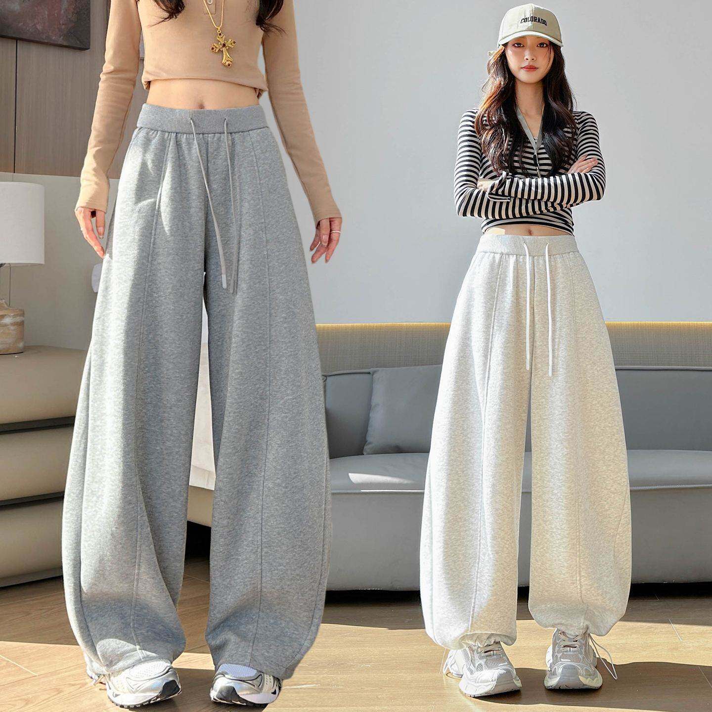 2026春季新款阔腿裤女高腰显瘦宽松直筒拖地休闲裤慵懒风两穿裤子