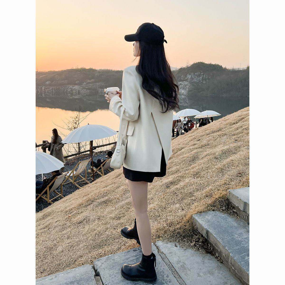 休闲西装外套女2026新款春秋小个子韩版气质宽松开叉高级感小西服