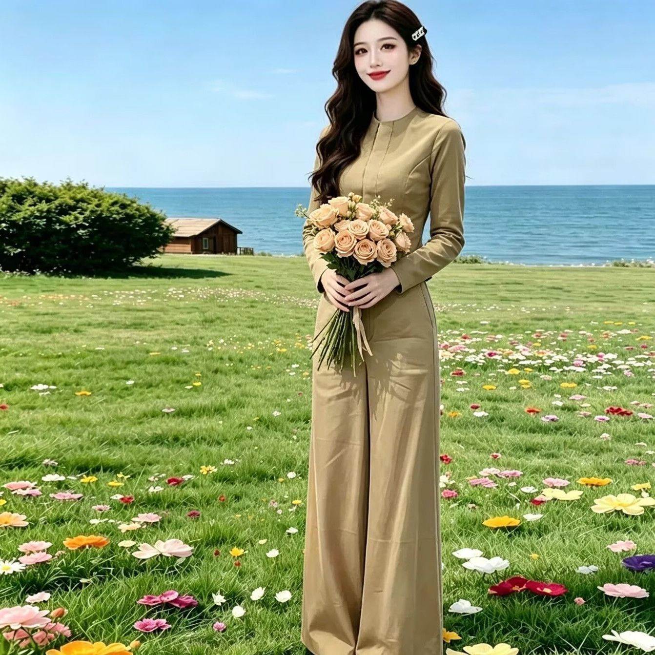 一整套小个子长袖套装女2026秋季新款短款上衣阔腿裤气质两件套潮