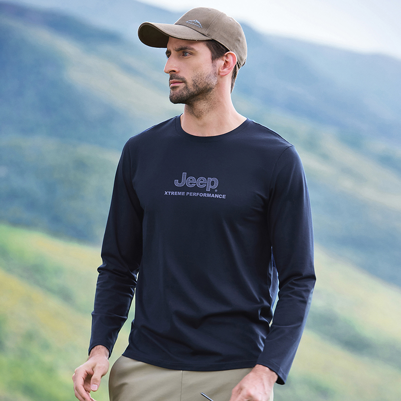 JEEP/吉普官方户外男士纯棉打底衫秋季新款宽松美式休闲长袖t恤男